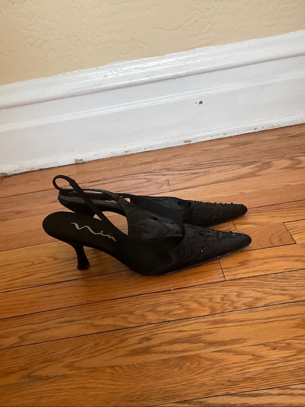 Women's Black Beaded Slingback Heels